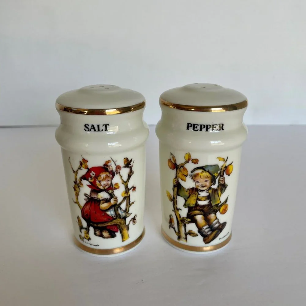 Vintage Danbury Mint Hummel Apple Tree Boy and Girl Salt and Pepper Shakers SET